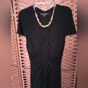 COLLEEN LOPEZ BLACK DRESS W/RUCHING & FLUTTER SLEEVE-(NWOT)